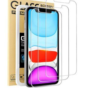 Screen Protector, Tempered Glass Film Apple iPhone 11 or iPhone XR, 3-Pack Clear